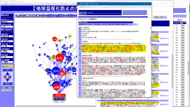 「指定した語系列で検索」操作の検索結果リストの中から文書を指定して表示させたもの